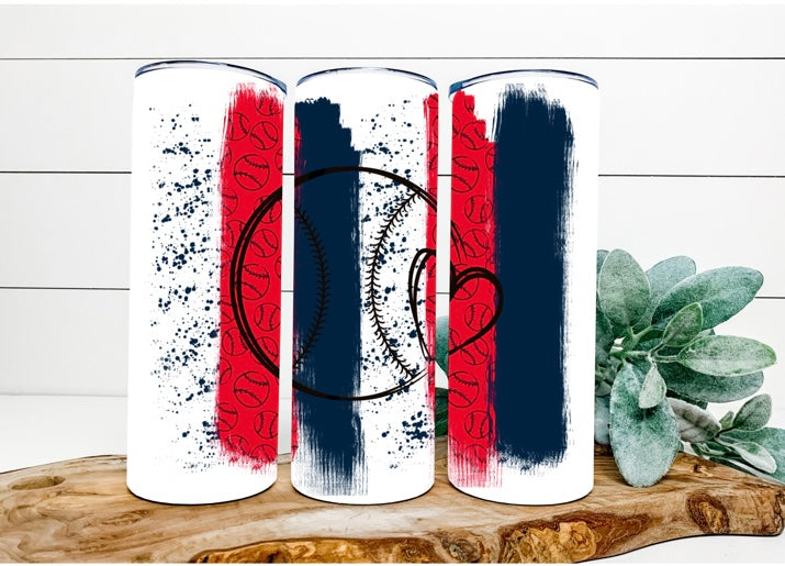 Baseball With Small Heart Blue And Red Brushstrokes Background Tumbler Sublimation Print