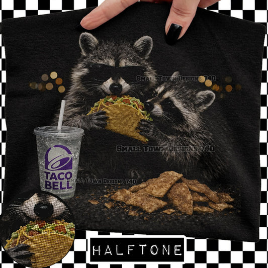 WS Completed Top Halftone Raccoon Taco