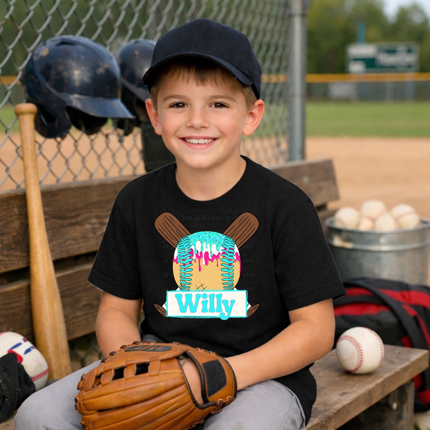 Blue Drip Ball Name Plate Kids Top