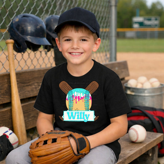 Blue Drip Ball Name Plate Kids Top