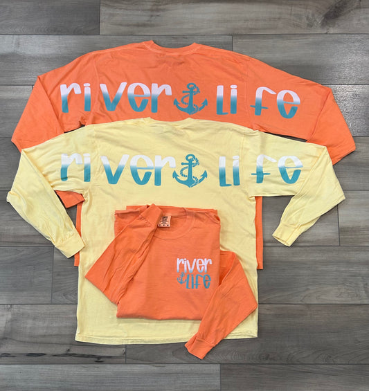 RTS River Life Oversized Arm Print CC Long Sleeve Melon Top