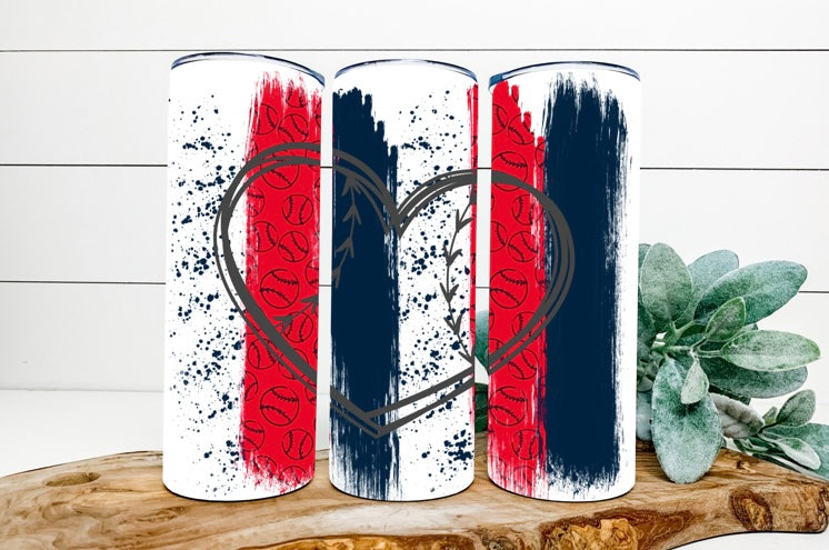 Baseball Heart Blue And Red Brushstrokes Background Tumbler Sublimation Print