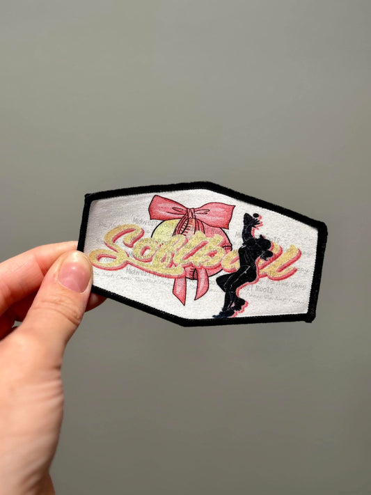 Softball w Pink bow Hat Patch