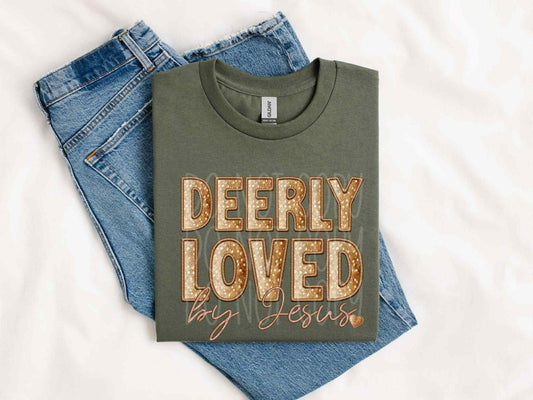 WS Completed Top Faux Embroidered Deerly Loved By Jesus