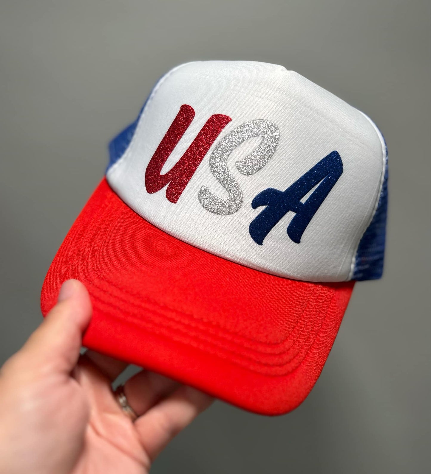 Glitter Puff USA RWB Trucker Hat
