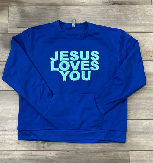 WS Completed Top Jesus Loves You Metallic Puff Printed Top