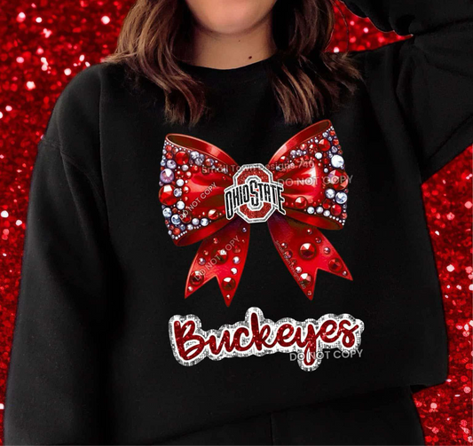 WS Completed Top Ohio State Buckeyes Bow Faux Rhinestone