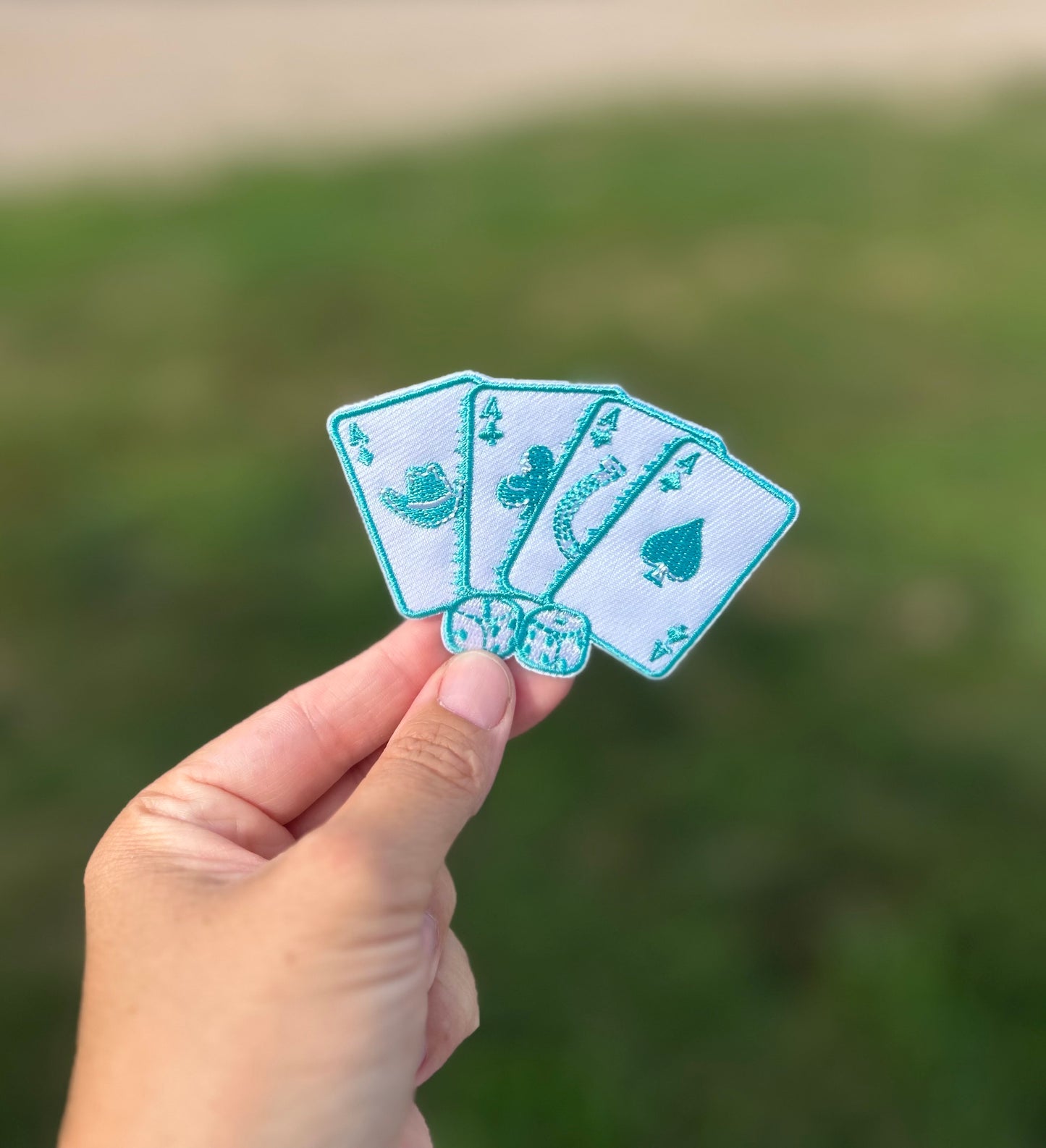 Teal Cards and Dice Hat Patch
