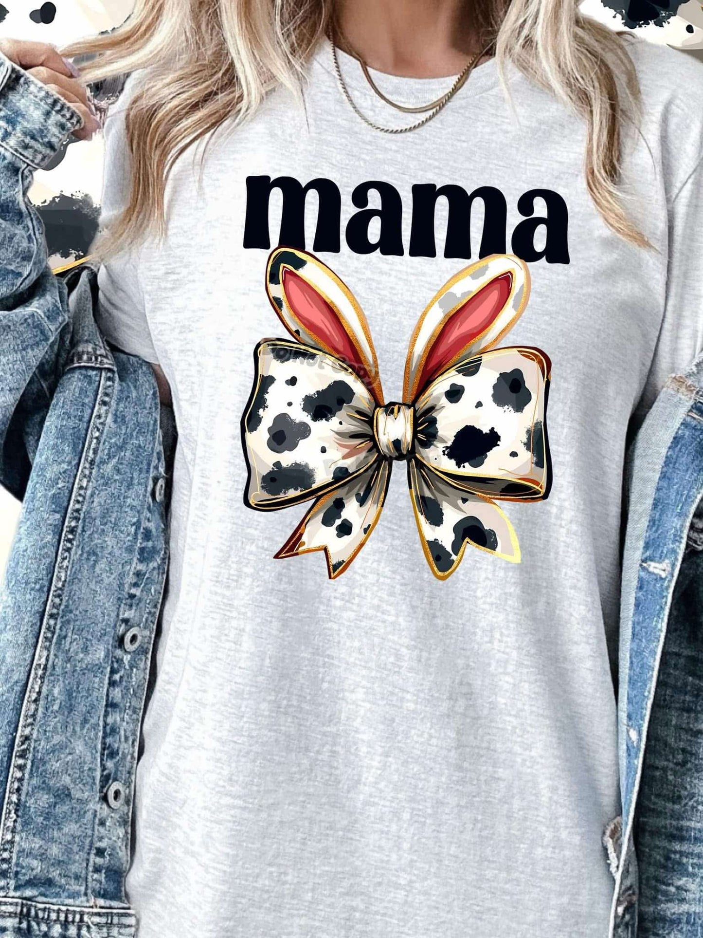 Easter Ears Cowprint Bow Name Top