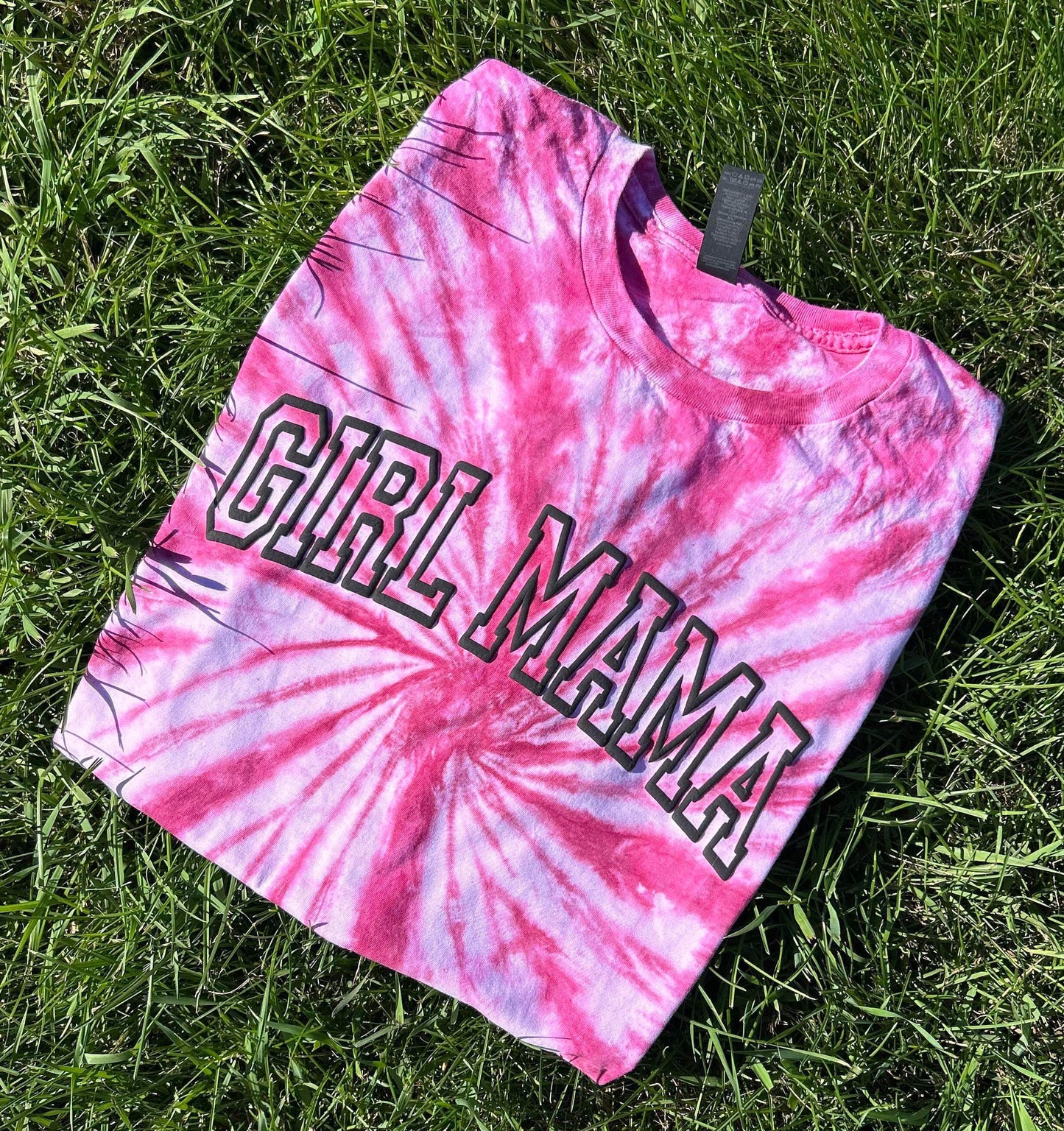 RTS Girl Mama Puff Print Tie Dye top in Pink Fusion