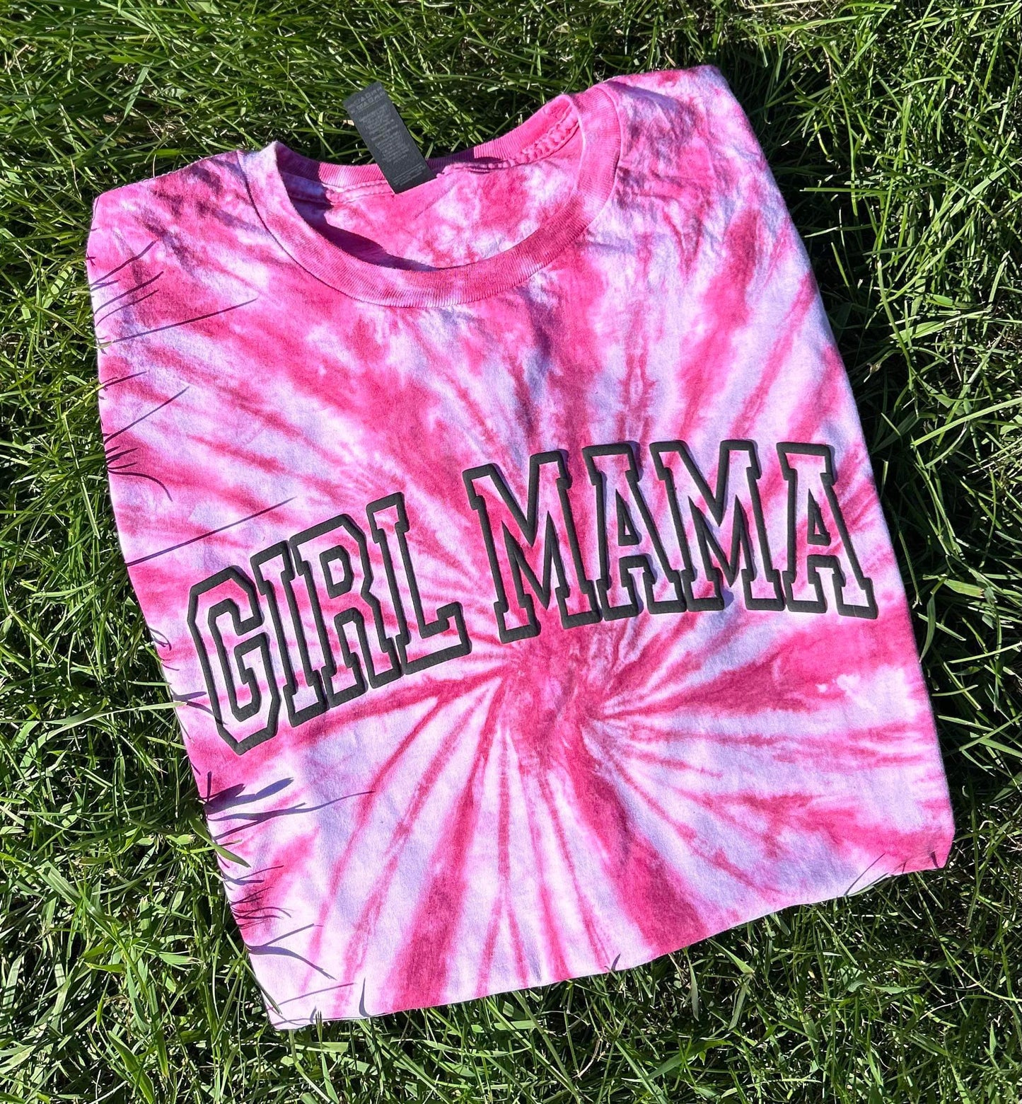 RTS Girl Mama Puff Print Tie Dye top in Pink Fusion