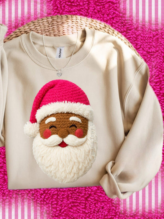 DTF Print- Faux Yarn Pink Santa