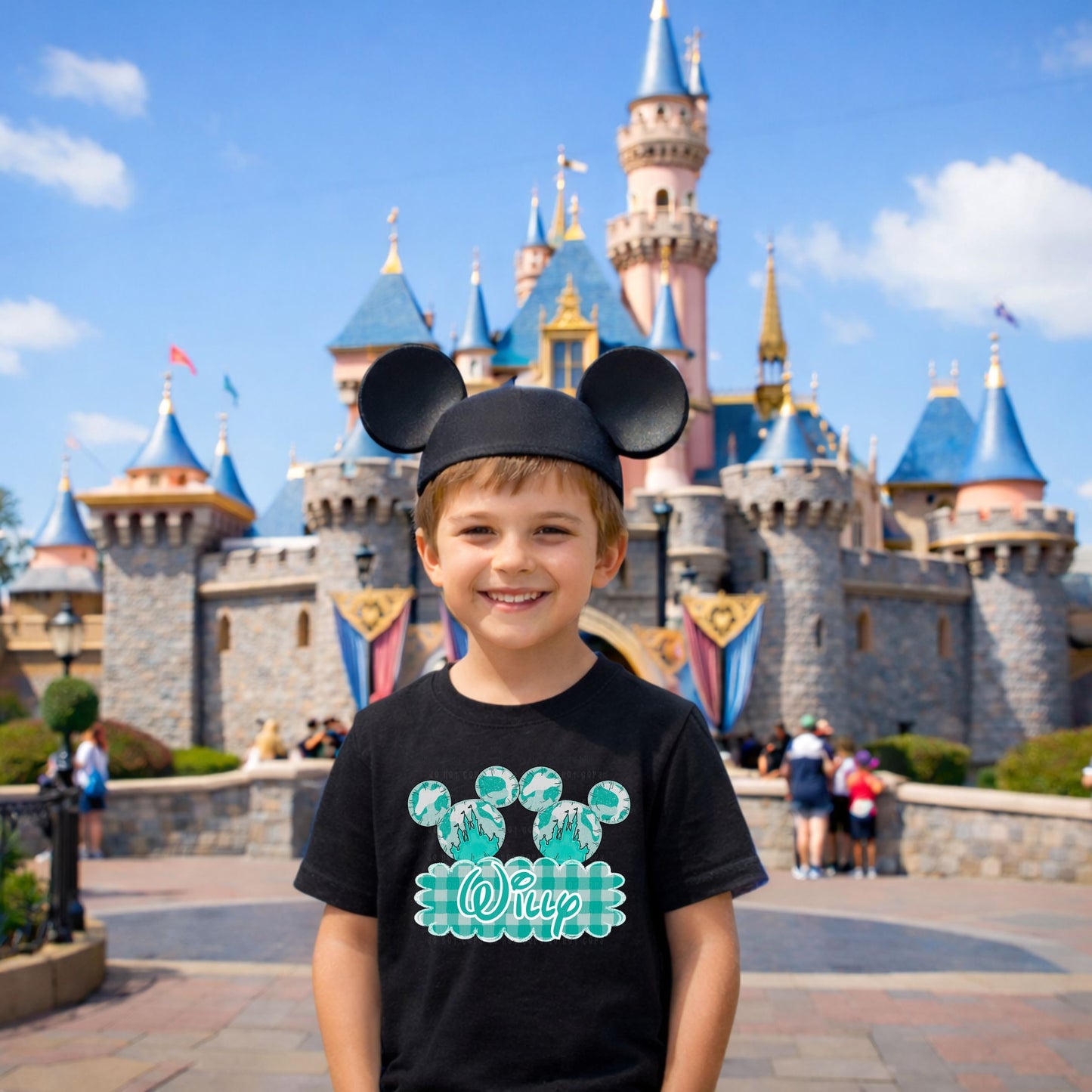 Teal Mouse Name Plate Kids Top