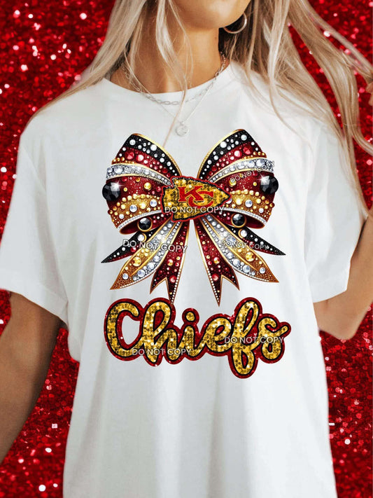 DTF Print - Faux Glitter Bow Chiefs