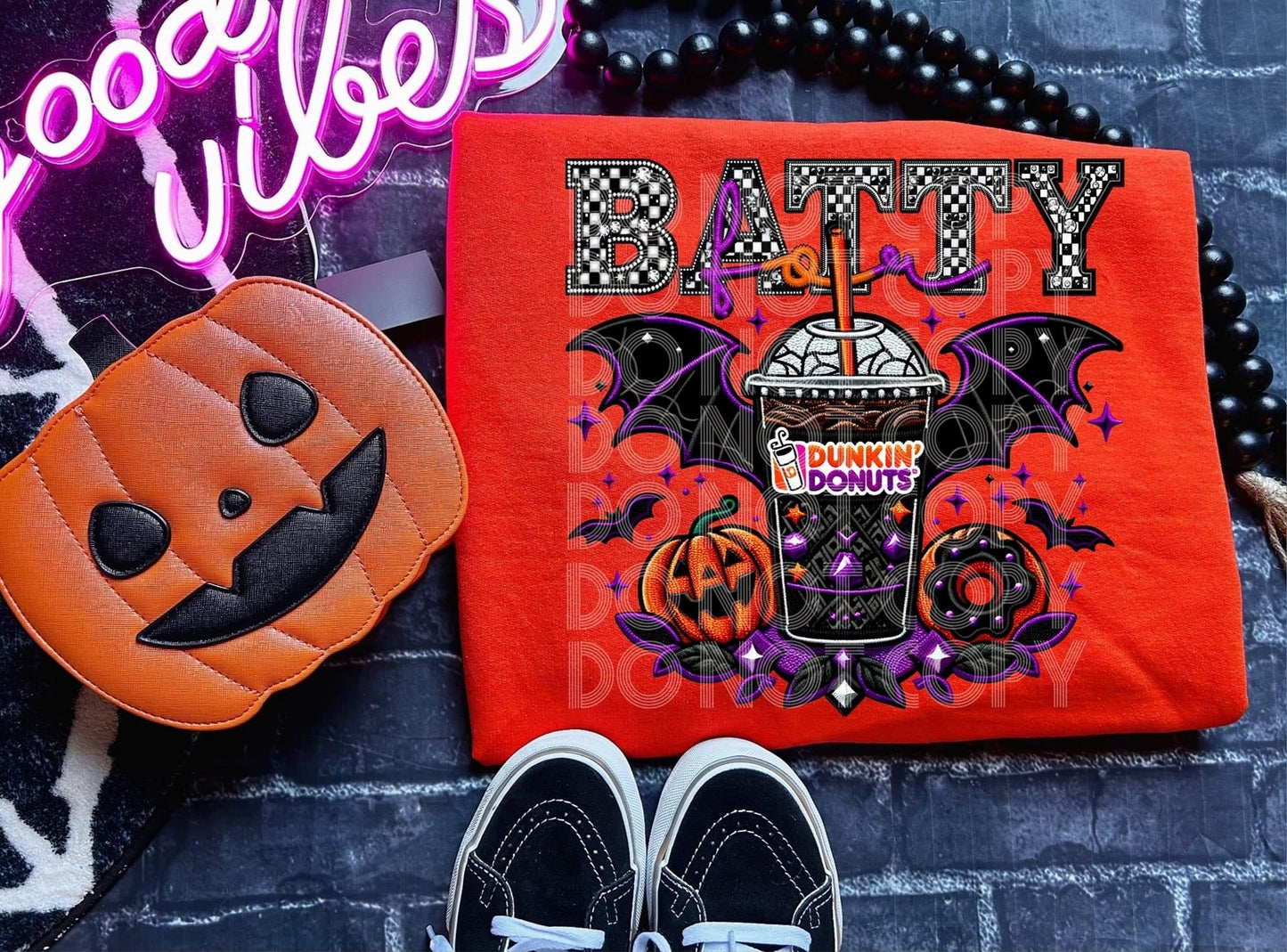 DTF Print - Batty For Dunkin Faux Sequin