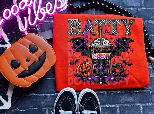 DTF Print - Batty For Dunkin Faux Sequin