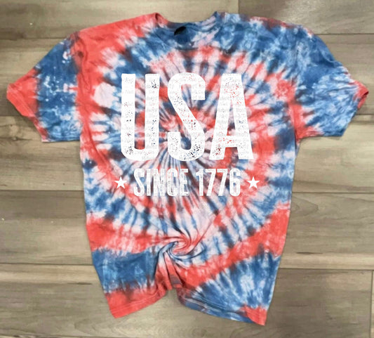 WS Completed USA 1776 Tie Dye top in Red White and Blue