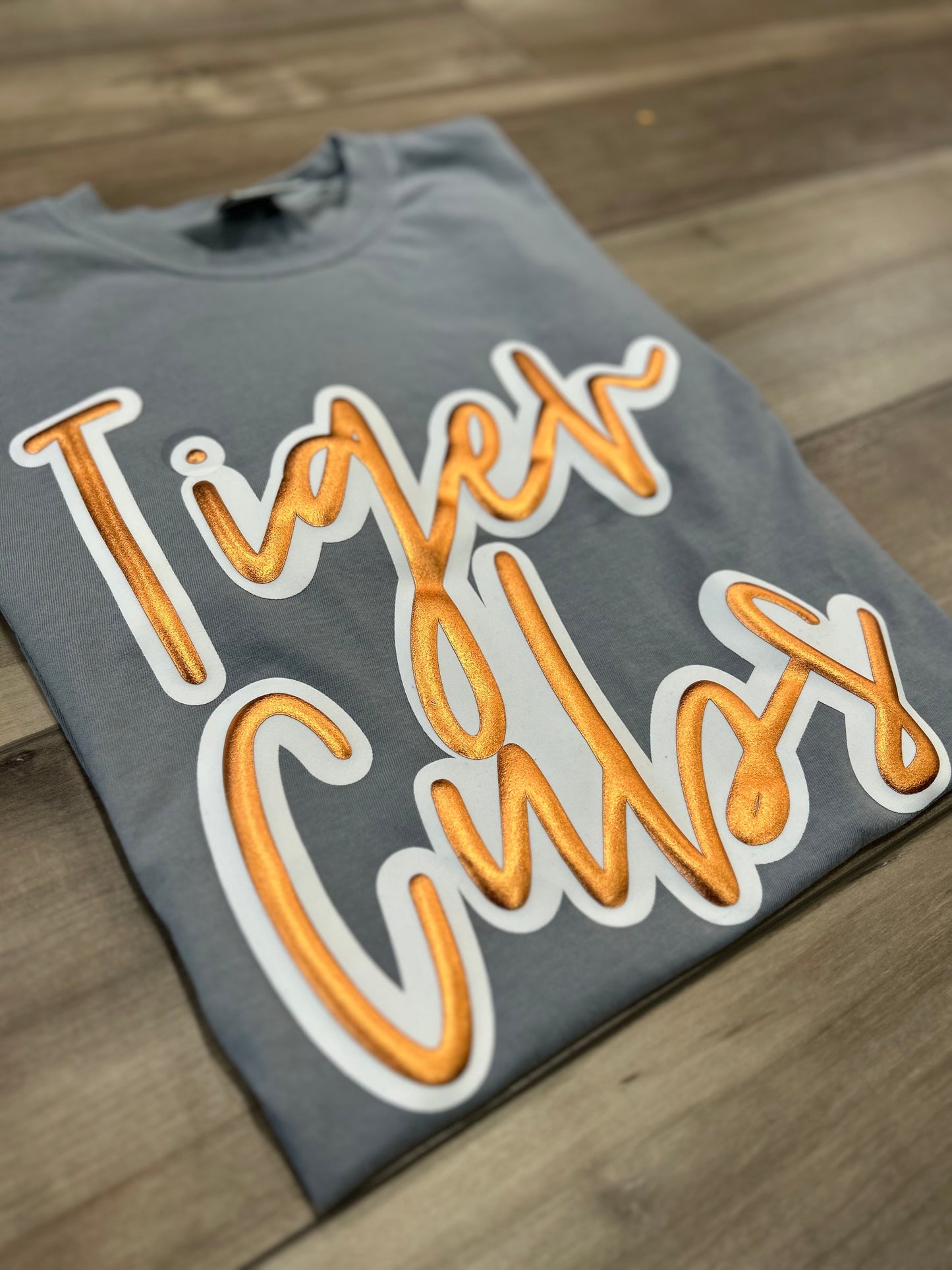 Stacked Puff Metallic Mascot Name Top