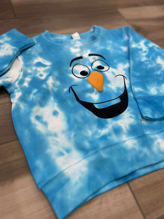 Snowman Puff Print Tie Dye Top In Artic Blitz