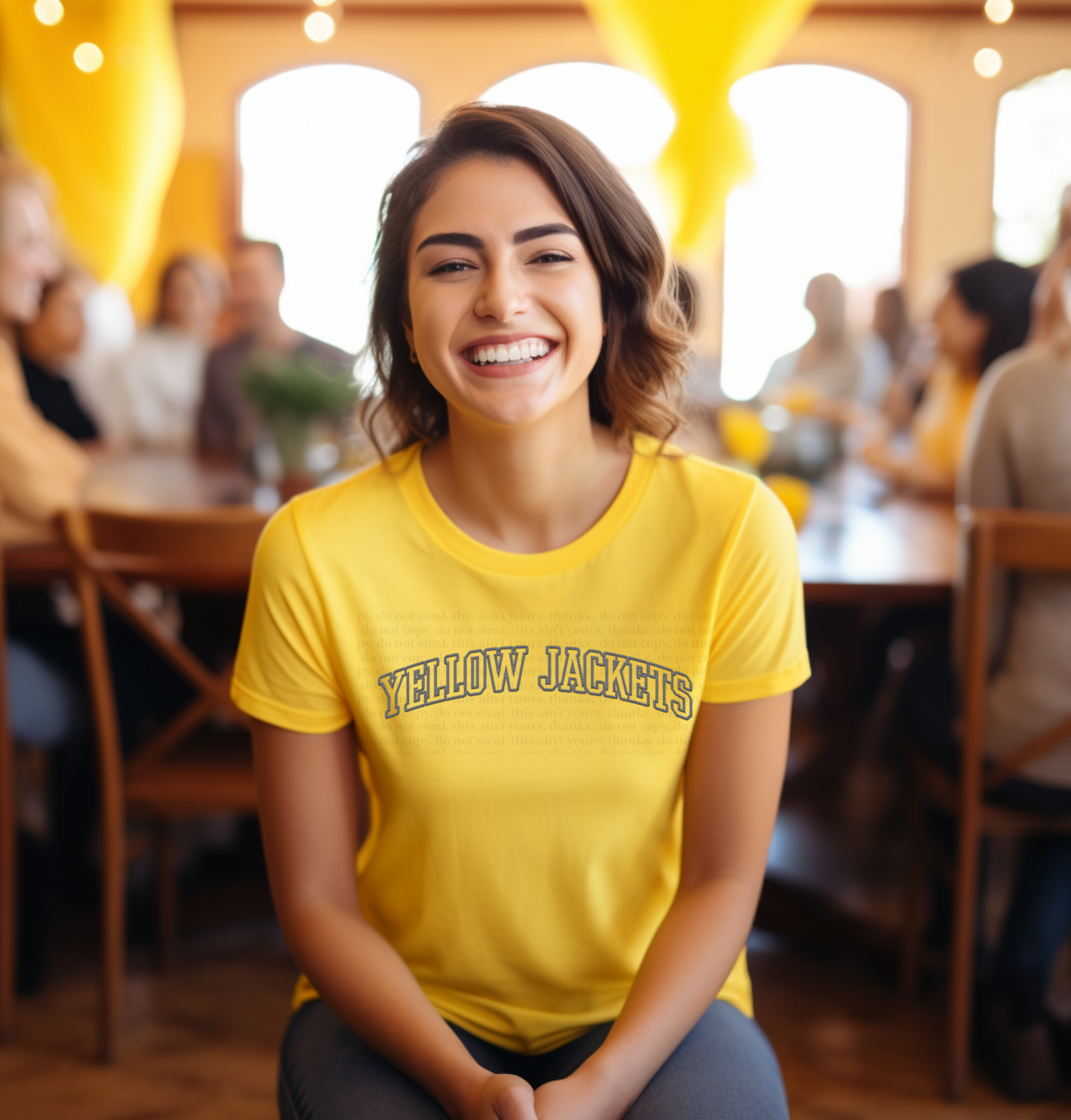 Yellow Jackets Faux Embroidery Top