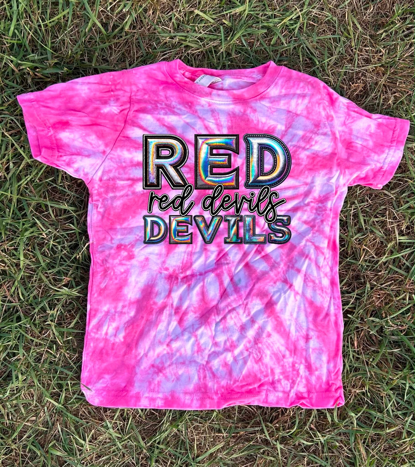 Pink Out Dyed Holographic Team Top