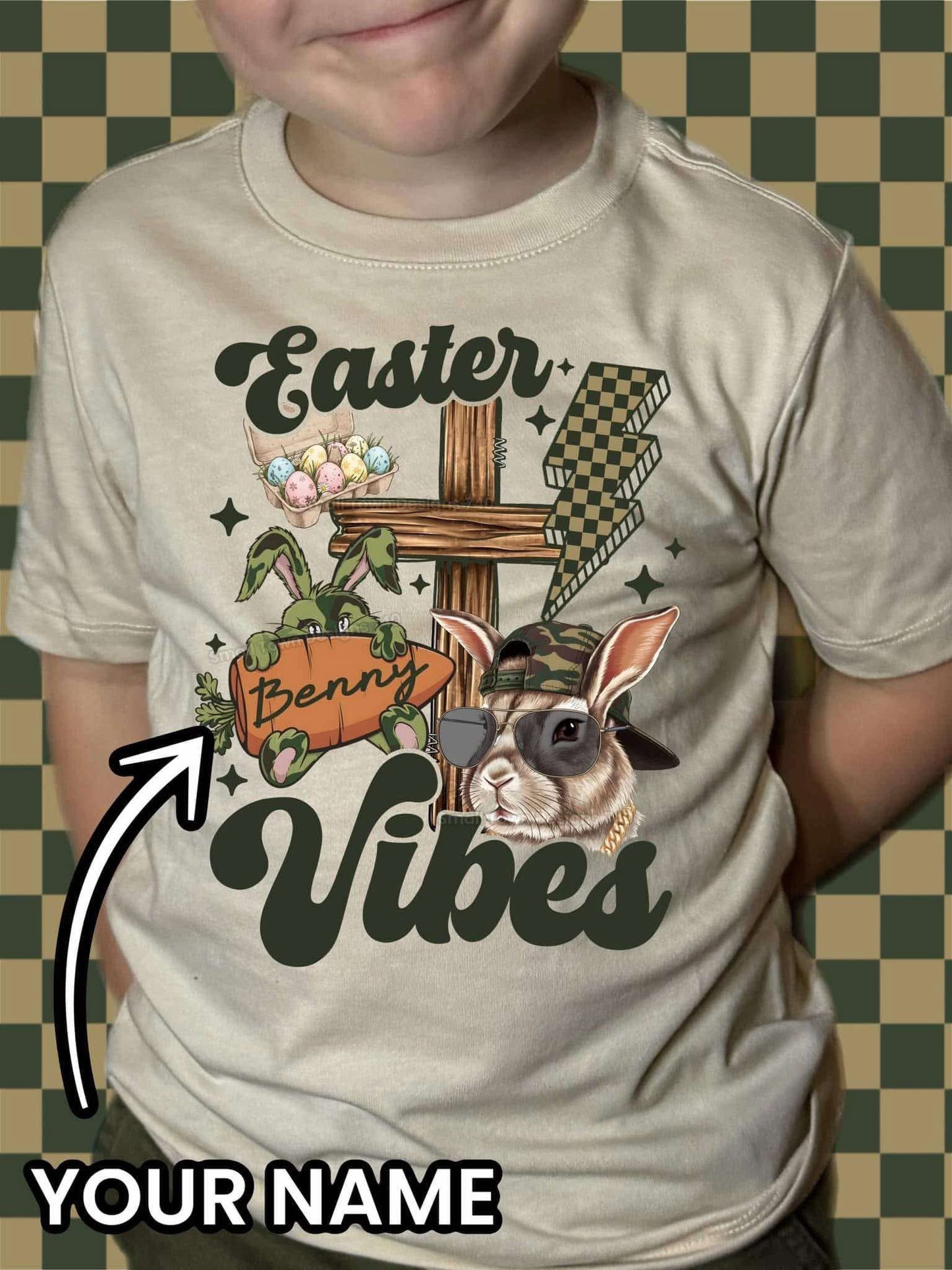 DTF Print - Easter Vibes Bunny Custom Name
