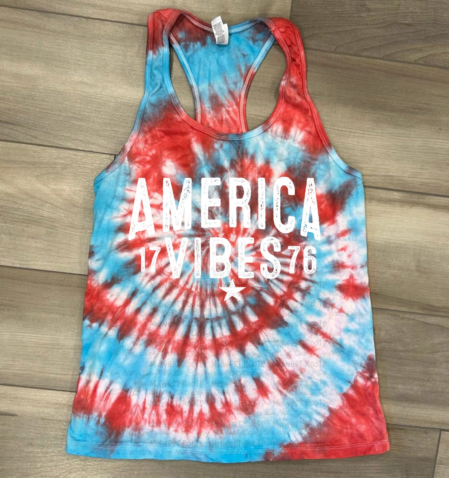 America Vibes Tie Dye top in Red White and Boom