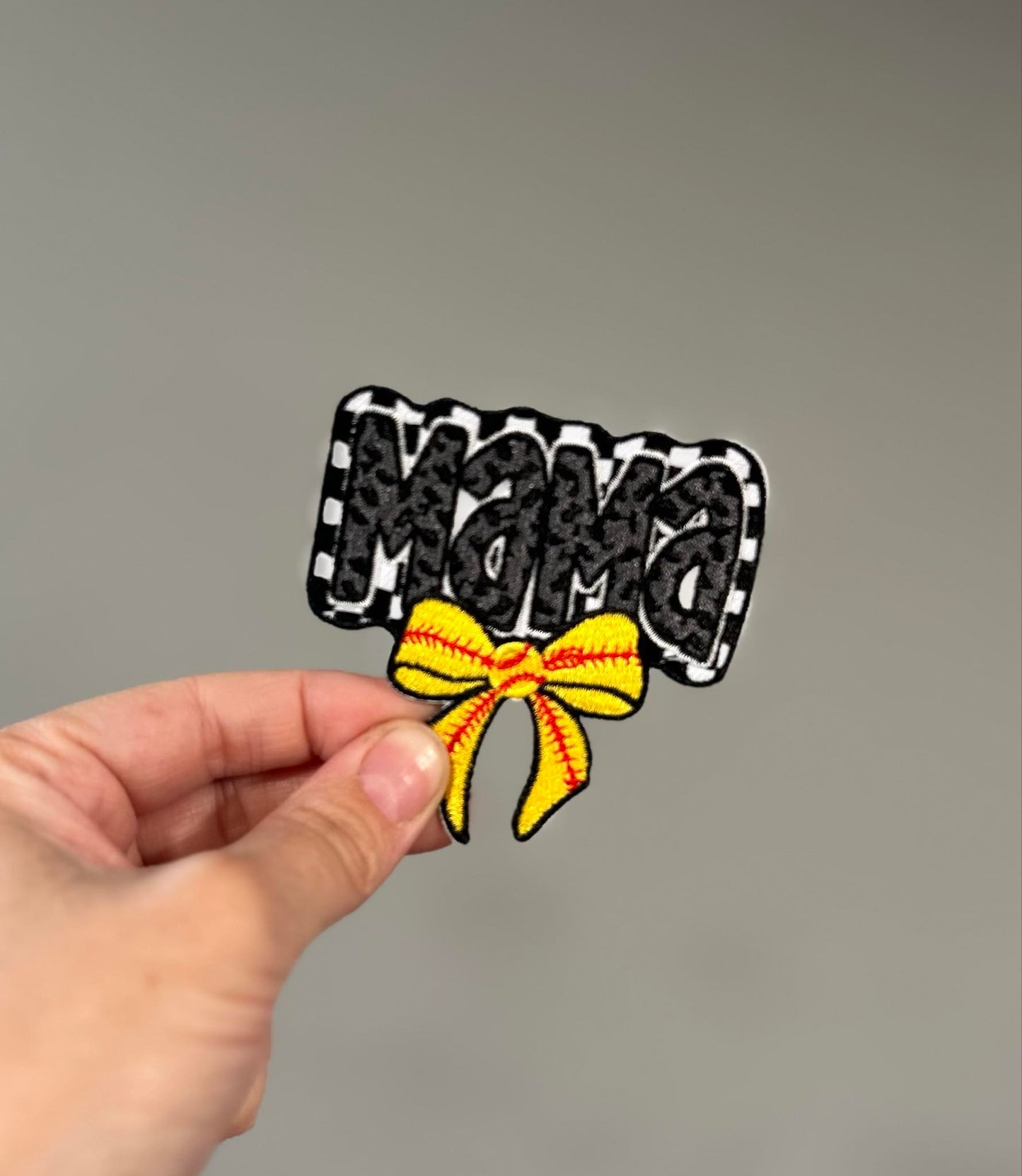 Mama Softball Bow Hat Patch