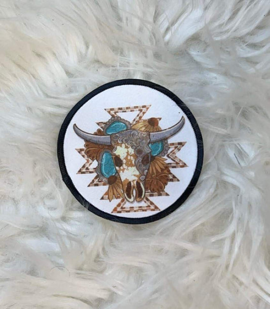 Western Aztec Bull Skull Hat Patch