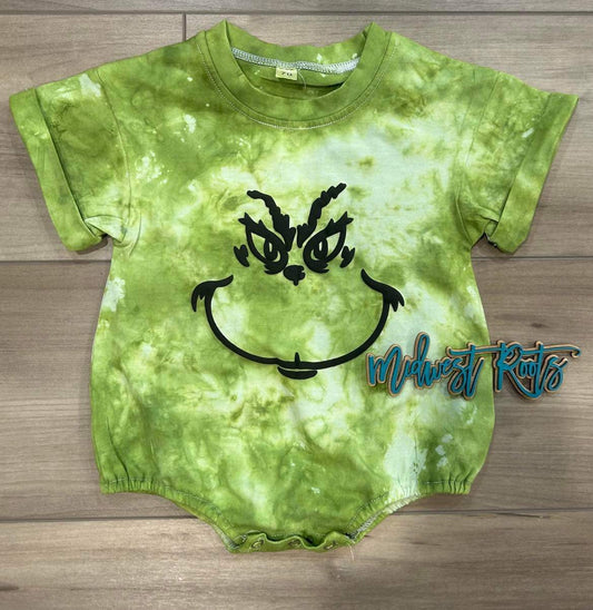 WS Completed Kids Green Man Puff Tiedye in Mean Green Machine Short Sleeve Romper