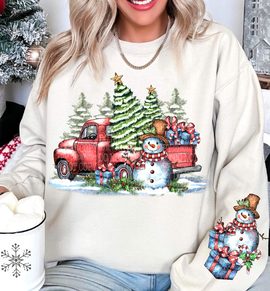 DTF Print Snowman Truck Scene Sleeve *does not include main design*