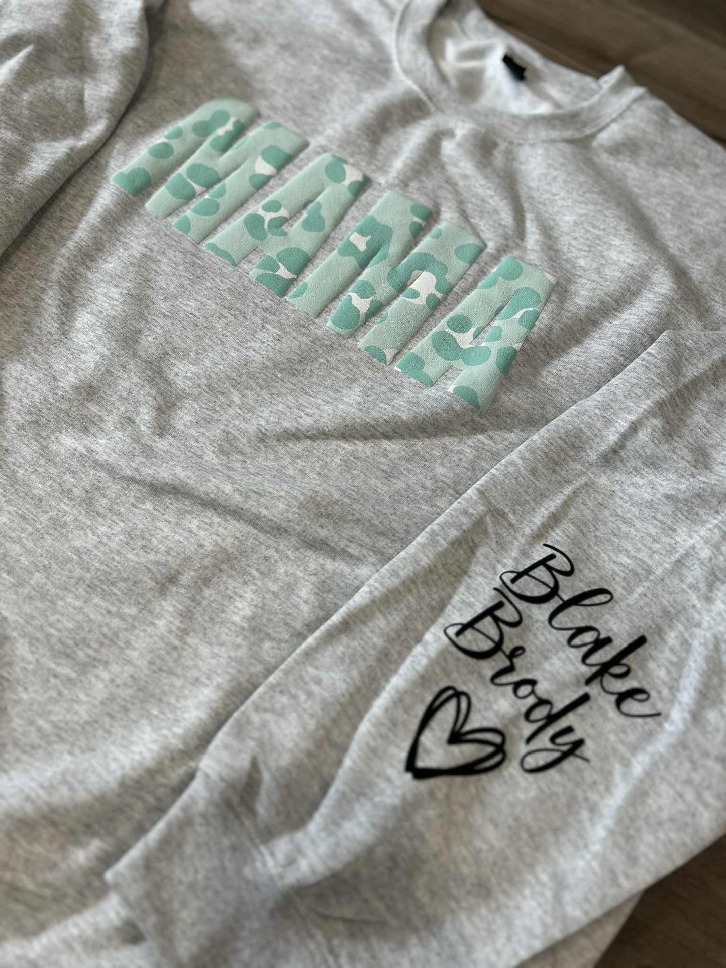 Teal Leopard Puff Printed Mama Top with or without kids names