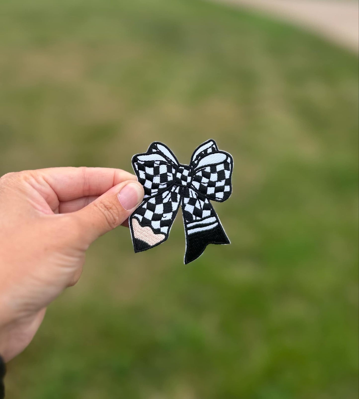Checkered Pencil Bow Hat Patch