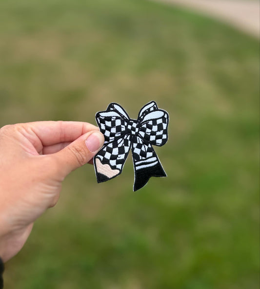 Checkered Pencil Bow Hat Patch