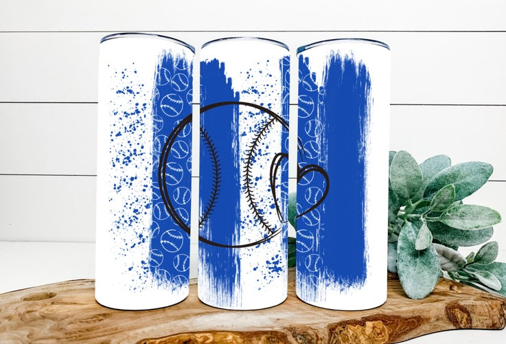 Baseball With Small Heart Blue Brushstrokes Background Tumbler Sublimation Print