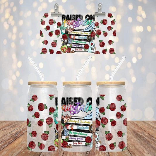 16oz glass can Raised On Fairytales Sub Print