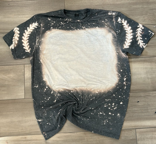 Bleached Blank Top with Baseball/Softball Laces on Sleeves in Dark Grey