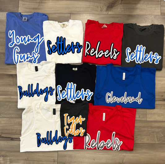 Stacked Puff Metallic Mascot Name Top