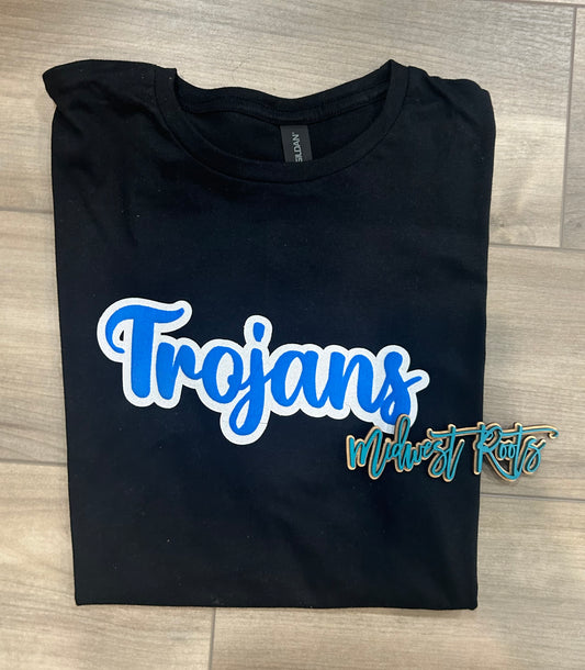 Trojans Multidimensional with White Glitter and Royal Puff Print Top