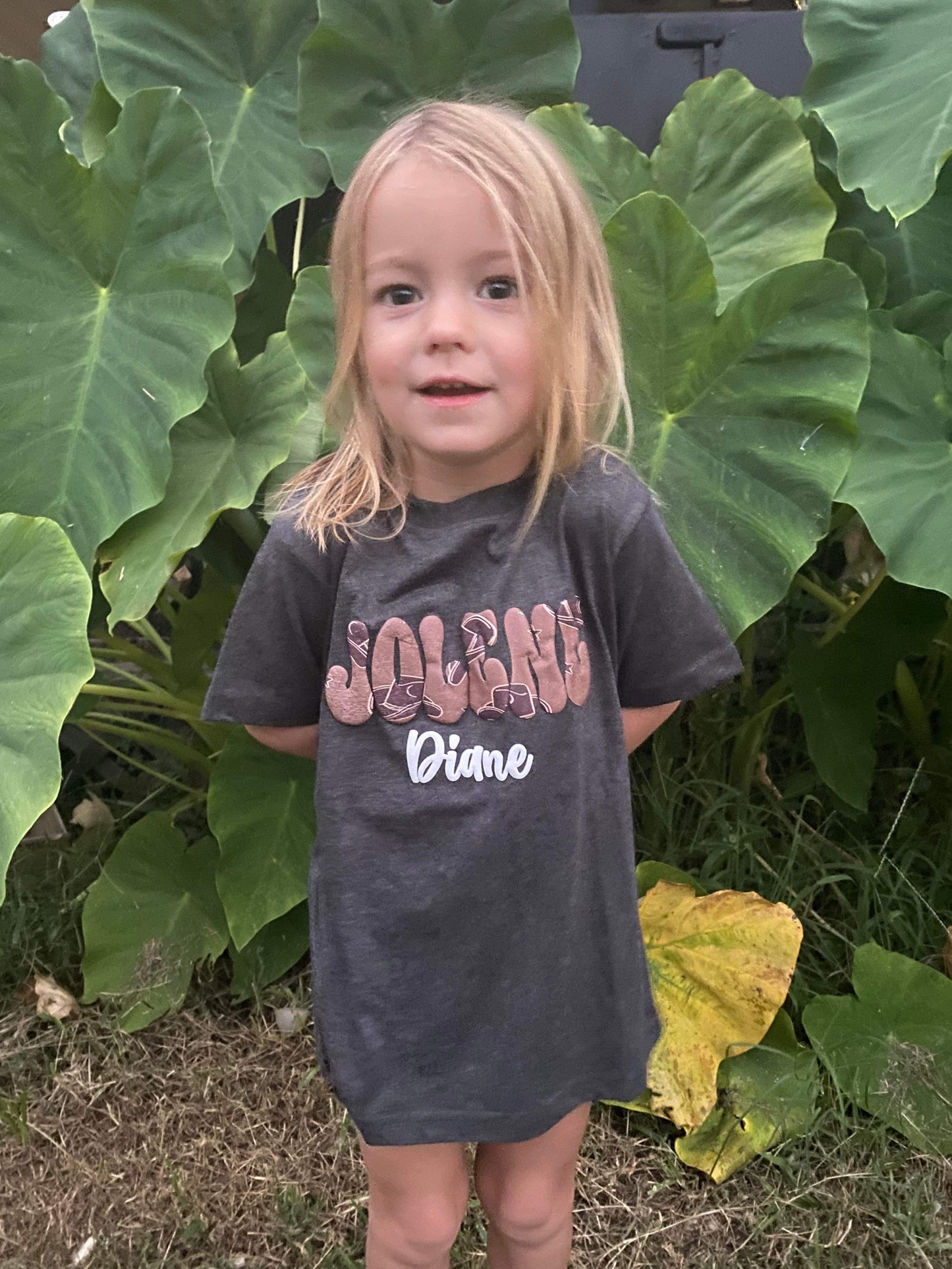 Kids Custom Name Brown Cowboy Hat Puff Print Top