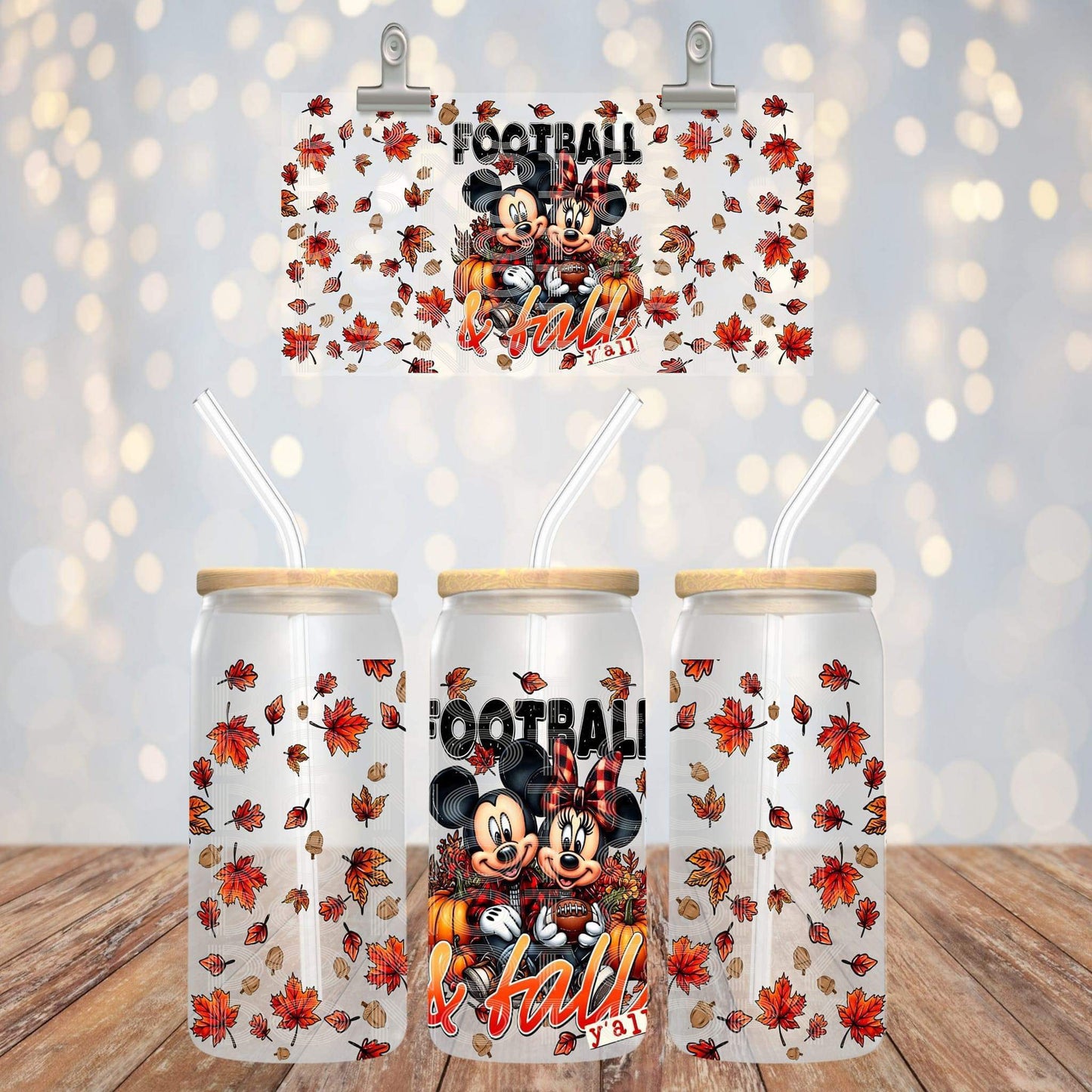 16oz glass can Football & Fall Sub Print