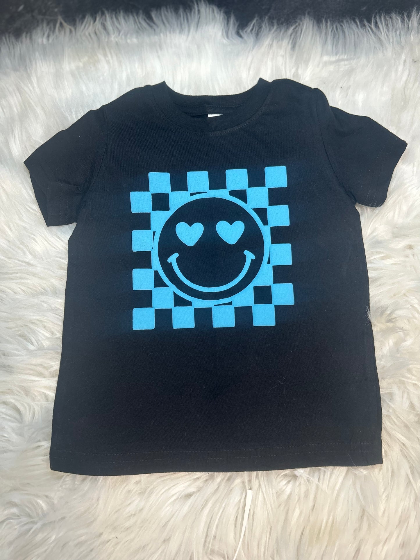 Happy Checkered Blue Puff Print