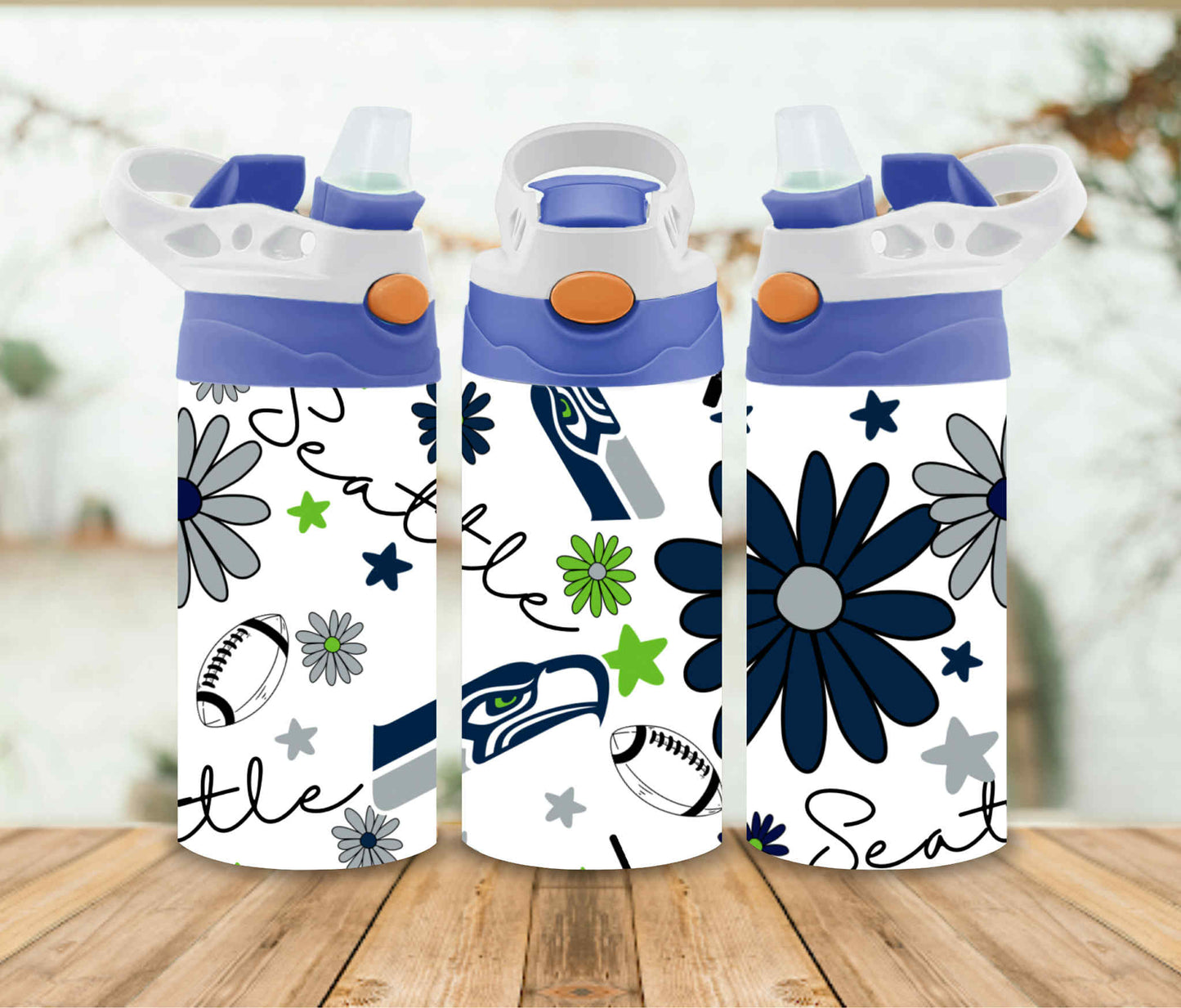 Floral Football Kids Sippy or Waterbottle
