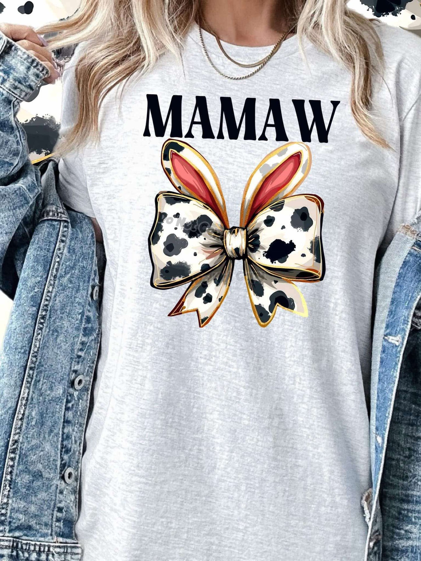 Easter Ears Cowprint Bow Name Top