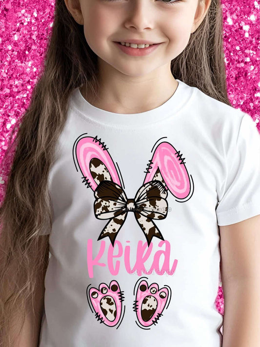 WS Completed Kids Cow Bunny Ears Custom Name Top