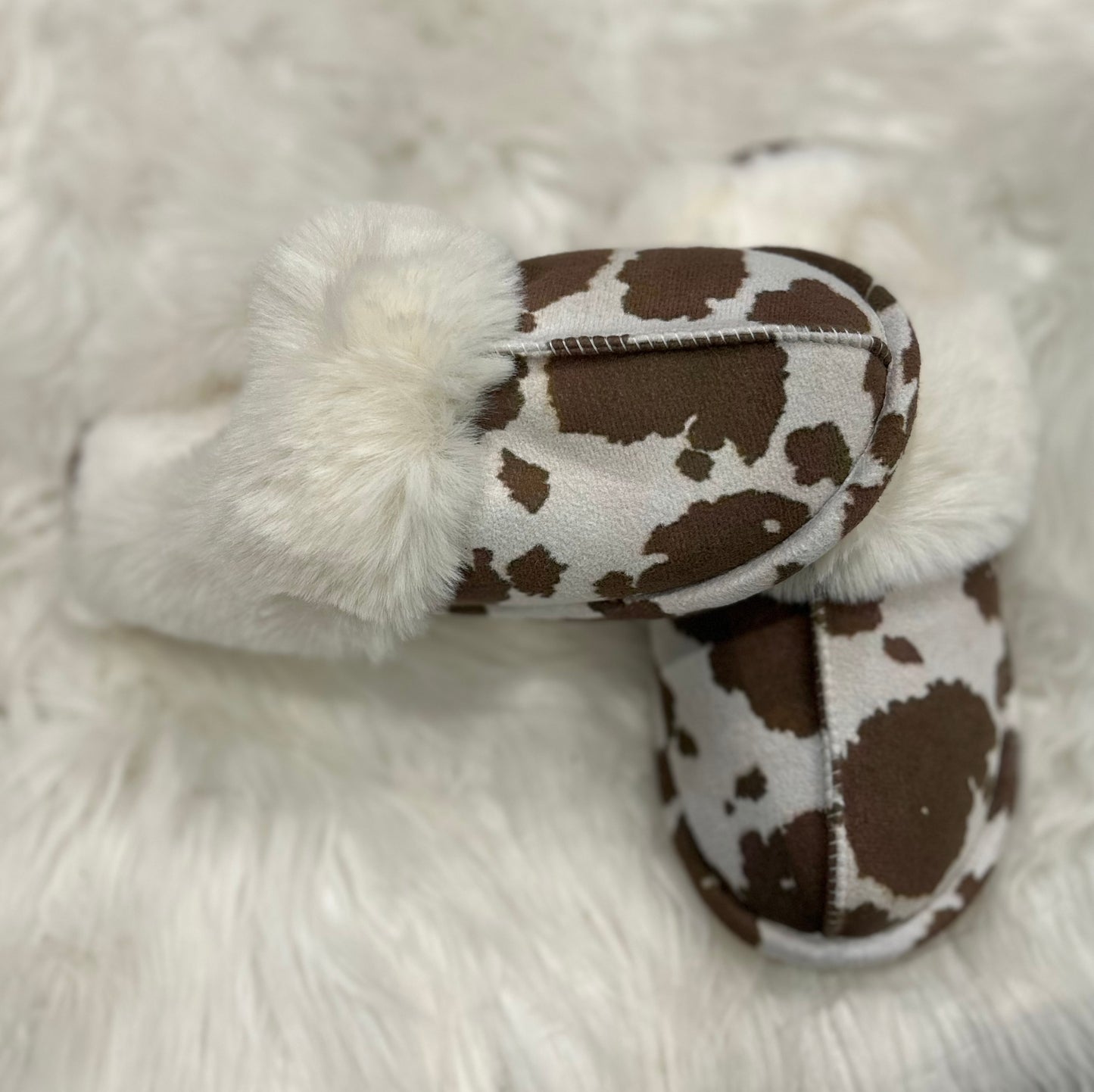 RTS Brown and White Cow Print Slippers