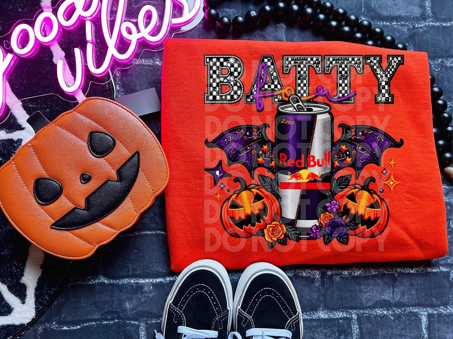 DTF Print - Batty For Dr Red Bull Faux Sequin