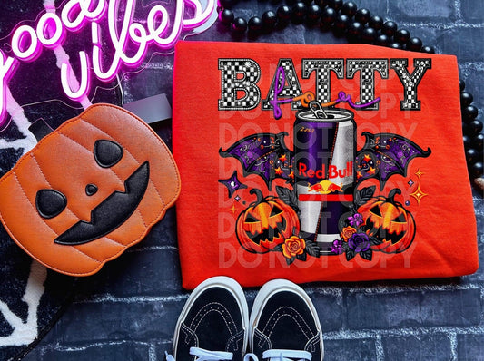 DTF Print - Batty For Dr Red Bull Faux Sequin