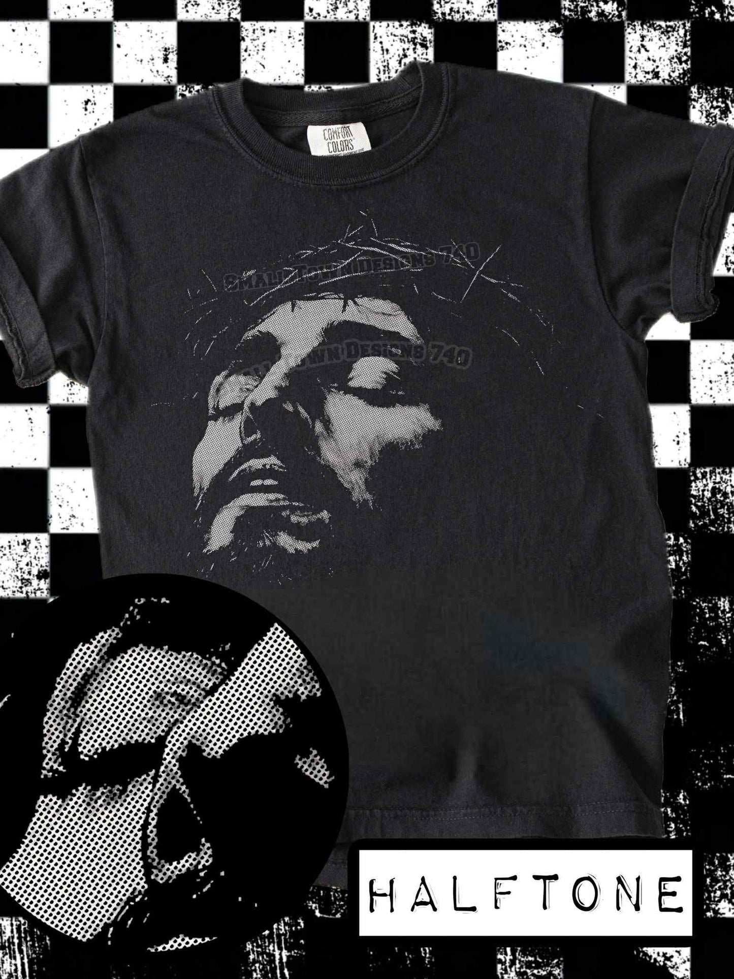 DTF Print - Halftone Jesus Eyes Closed