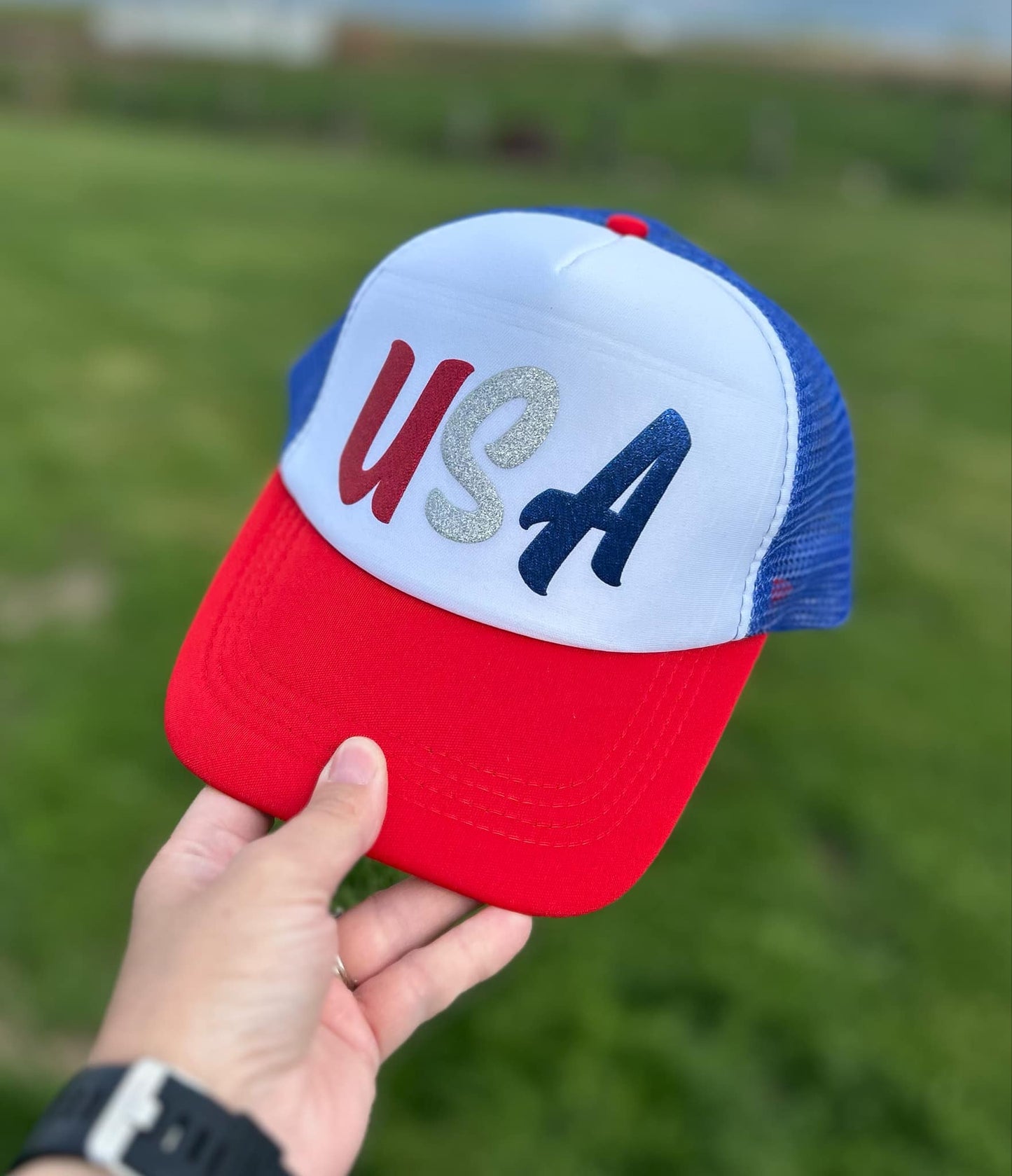 Glitter Puff USA RWB Trucker Hat